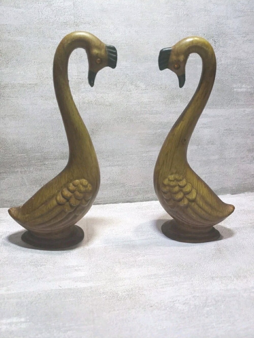 Vtg MCM Faux Wood Swan Rhinestone Eyes Hong Kong Decor Shelf  Set Of 2 *Read*
